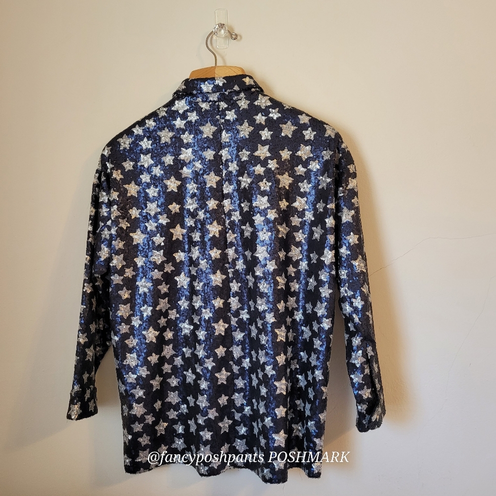 ZARA sequined star BLOGGER FAV! lined snap shirt jacket  2 large patch pockets - Picture 14 of 17